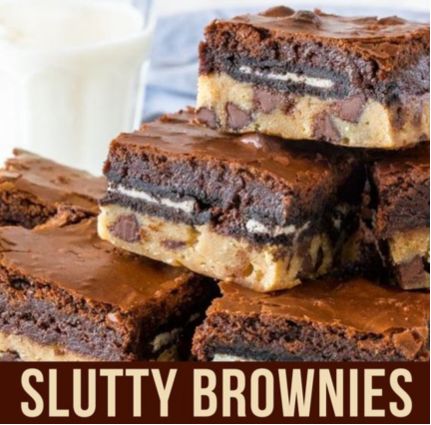 Delicious triple-layered slutty brownies fresh from the oven