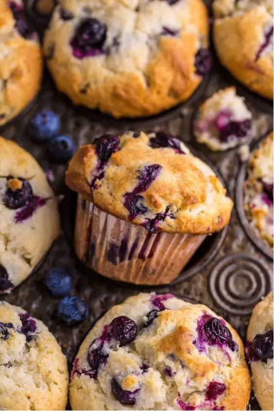 Freshly baked blueberry muffins, my favorite muffin recipe.